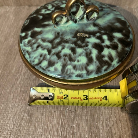 RARE MCM Fohr-Keramik Candy Trinket Dish W/lid Germany 320 Gold Green Lava Glaze - Picture 9 of 9